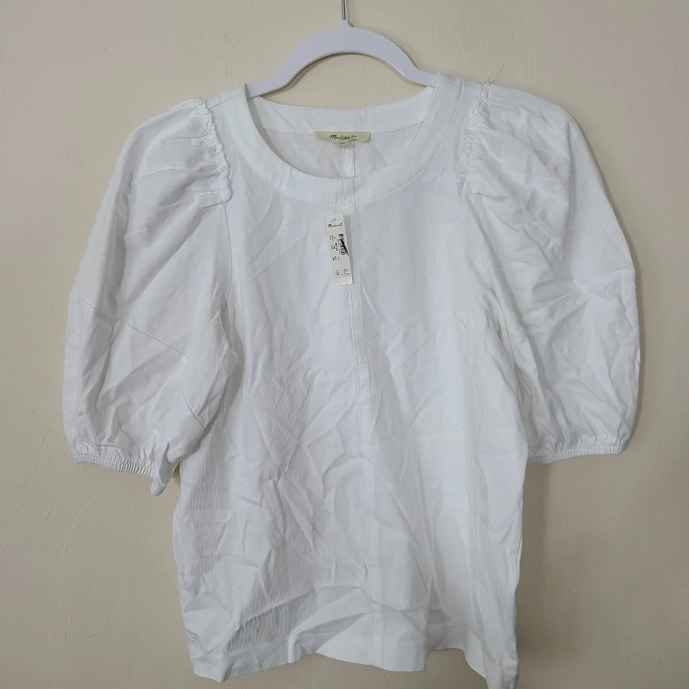 NWT Madewell‎ Classic White Puff-Sleeve Tee Womens Size XS